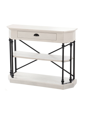 Clipped Corner Console Table With 2 Shelves And Center Drawer White - Stylecraft