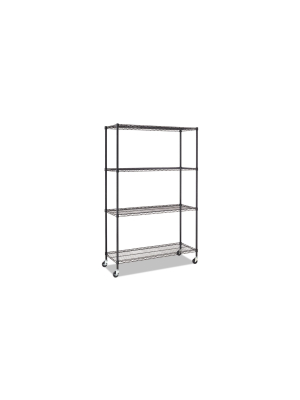 Alera Complete Wire Shelving Unit W/caster, Four-shelf, 48 X 18 X 72, Black Sw604818bl