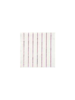 Metallic Pink Stripe Small Napkins (x 16)