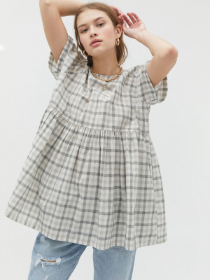 Uo Cody Checkered Babydoll Blouse