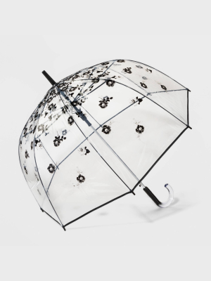 Cirra By Shedrain Floral Print Women's Clear Bubble Stick Umbrella - Black/silver