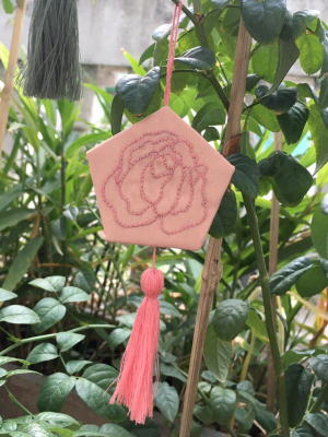 Hand-embroidered Pink Rose Flower Trinket