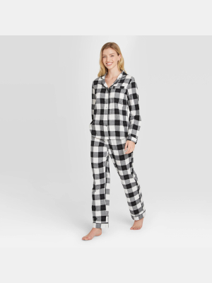 Women's Plaid Perfectly Cozy Flannel Long Sleeve Notch Collar Top And Pants Pajama Set - Stars Above™