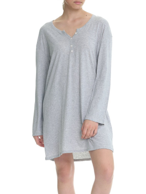 Organic Cotton Knit Henley Nightgown In Grey