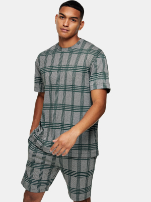 Charcoal Gray And Green Check Shorts