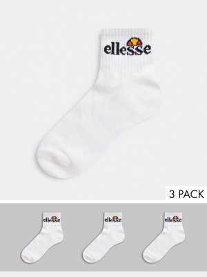 Ellesse 3 Pack Logo Sneaker Socks In White