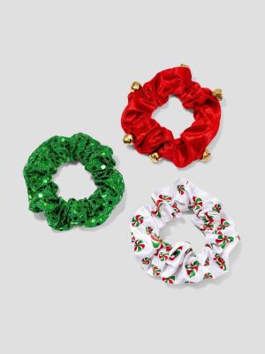 Holiday Jingle Bell, Sequin And Peppermint Hair Twister Set 3pc