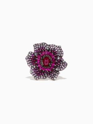 Effy 14k Rose Gold Ruby, Sapphire And Diamond Flower Ring, 5.92 Tcw