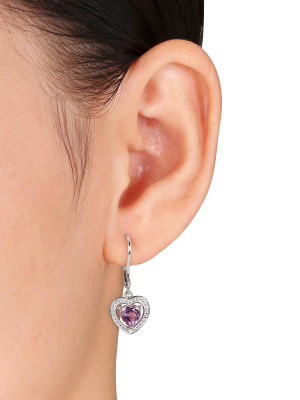 1.6 Ct. T.w. Amethyst And .005 Ct. T.w. Diamond Heart Shaped Leverback Earrings In Sterling Silver - Amethyst