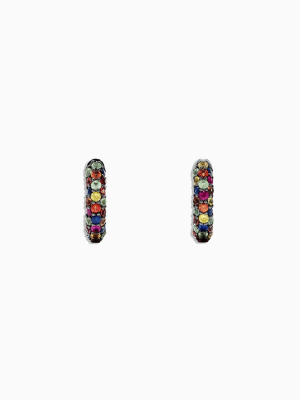 Effy 925 Sterling Silver Multi Sapphire Splash Small Hoop Earrings, 1.98 Tcw