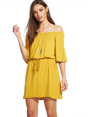 Cool Jersey Shirred Bardot Hi-lo Off Shoulder Dress