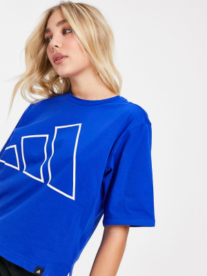Adidas T-shirt With 3 Stripe Logo In Royal Blue