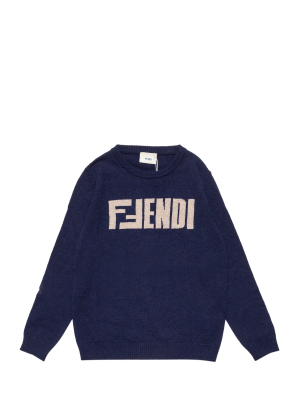 Fendi Kids Logo Detailed Crewneck Jumper