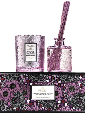 Scalloped Edge Candle & Diffuser Gift Set In Japanese Plum Bloom