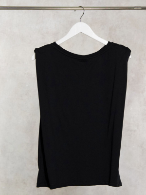 Vila Sleeveless T-shirt With Padded Shoulder In Black