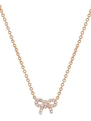 Diamond Mini Bow Necklace - Rose Gold