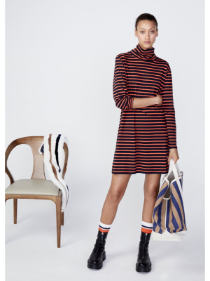 The Turtleneck Dress - Navy/poppy