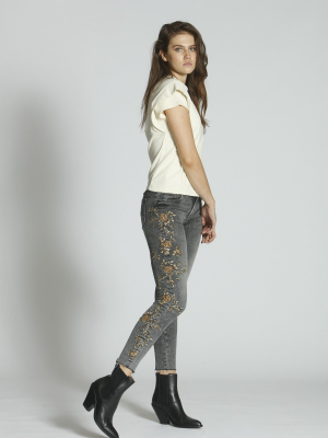 Jackie Skinny - Charcoal Ditzy Garden