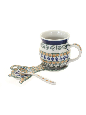 Blue Rose Polish Pottery Herb Garden Mug & Saucer Gift Set