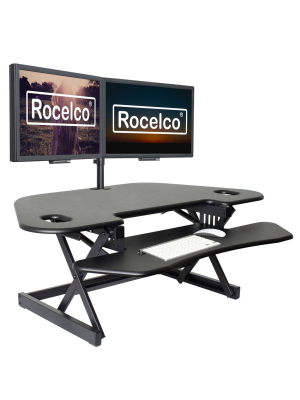 Adjustable Height Sit To Standing Corner Desk Riser And Monitor Arm Black - Rocelco