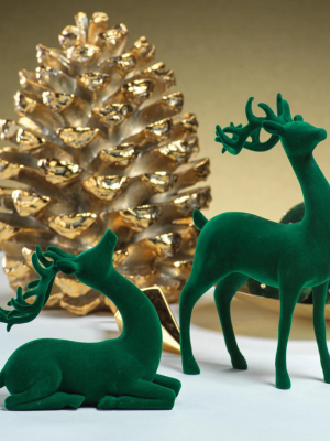 Flocked Sitting Deer - Green