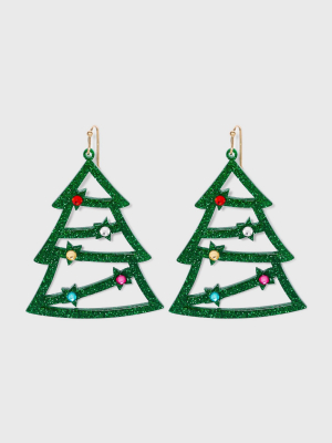 Christmas Tree And Multi Stone Earrings - Green