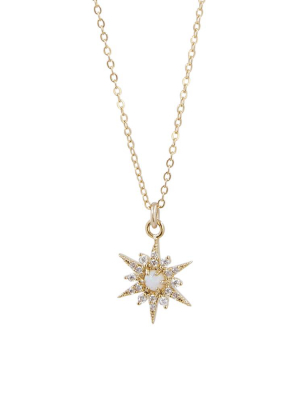 Cz Pave North Star + Opal Pendant Necklace