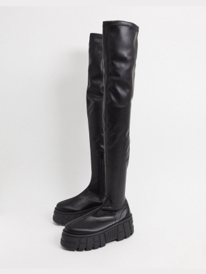 Asos Design Kellie Chunky Over The Knee Boots In Black
