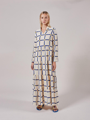 Long Flared Check Dress In Cream By Bobo Choses