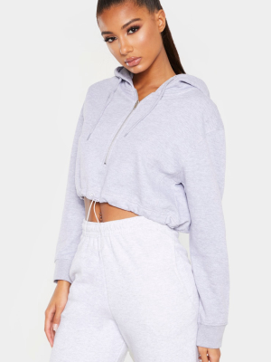 Grey Zip Front Toggle Crop Hoodie