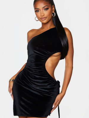 Shape Black Velvet Ruched Cut Out Side Bodycon...