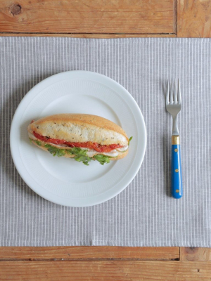 Japanese Linen Placemat, Grey And Thin White Stripe