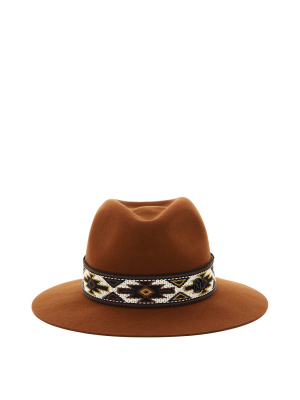 Maison Michel Rico Indian Ribbon Detailed Fedora Hat