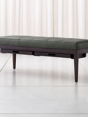 Nash Leather Small Tufted Bench With Tray