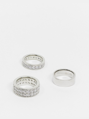 Asos Edition Ring Pack With Cubic Zirconia Detail In Silver Tone