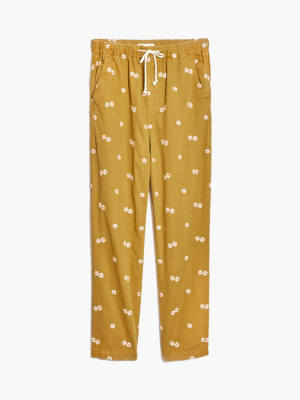 Drawstring Classic Straight Pants: Daisy Embroidered Edition