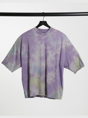 Asos Design Oversized T-shirt With Half Sleeves In Gray Marl Tie Dye Wash