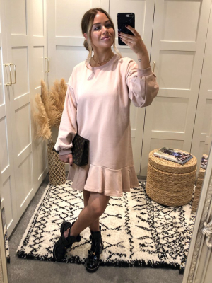 Isla Sweatshirt Peplum Mini Dress / Blush