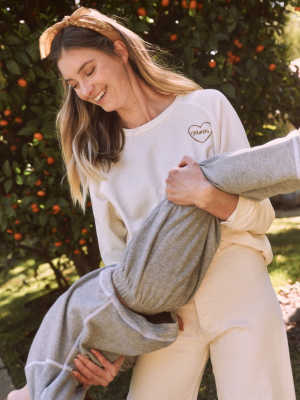 The Mom Embroidered College Sweatshirt. -- Washed White With Spice