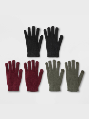 Women's 3pk Magic Gloves - Wild Fable™ Olive/burgundy One Size