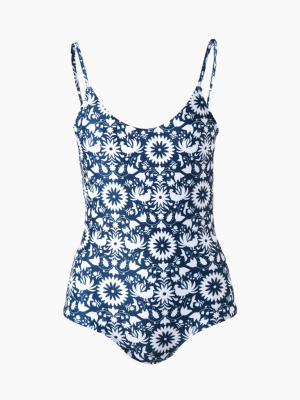 Tulum Scoop Back One Piece Swimsuit - Blue Otomi Print