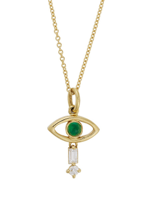 Tiny Baguette Eye Pendant Y-d-emerald