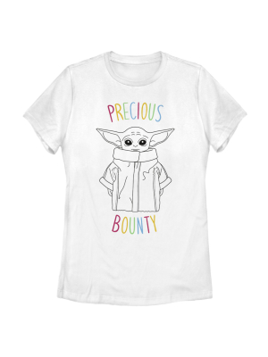 Women's Star Wars The Mandalorian The Child Precious Bounty Rainbow Text T-shirt