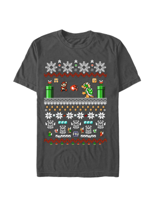 Men's Nintendo Ugly Christmas Mario And Bowser T-shirt