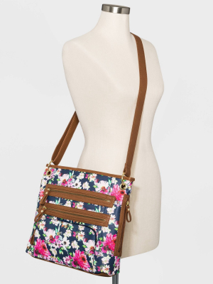 Bueno Floral Print Zip Closure Hobo Handbag - Navy