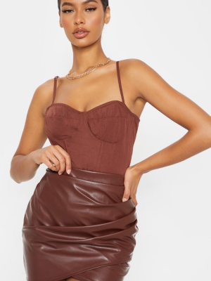 Chocolate Ruched Faux Leather Skirt