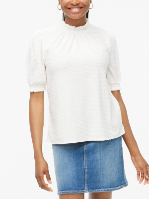 Swiss Dot Smocked-neck Top