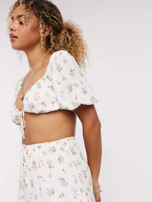 Emory Park Tie Front Crop Top In Vintage Floral Two-piece