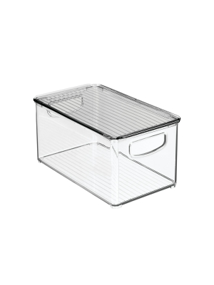 Mdesign Plastic Kitchen Food Storage Bin With Handles, Lid, 6 Pack - Clear/smoke