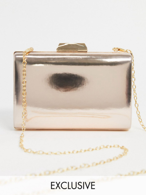 True Decadence Exclusive Mirrored Clutch Bag With Detachable Strap In Gold